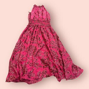 White House Black Market Maxi Dress Womens 2 Pink Floral Chiffon Burnout Smocked